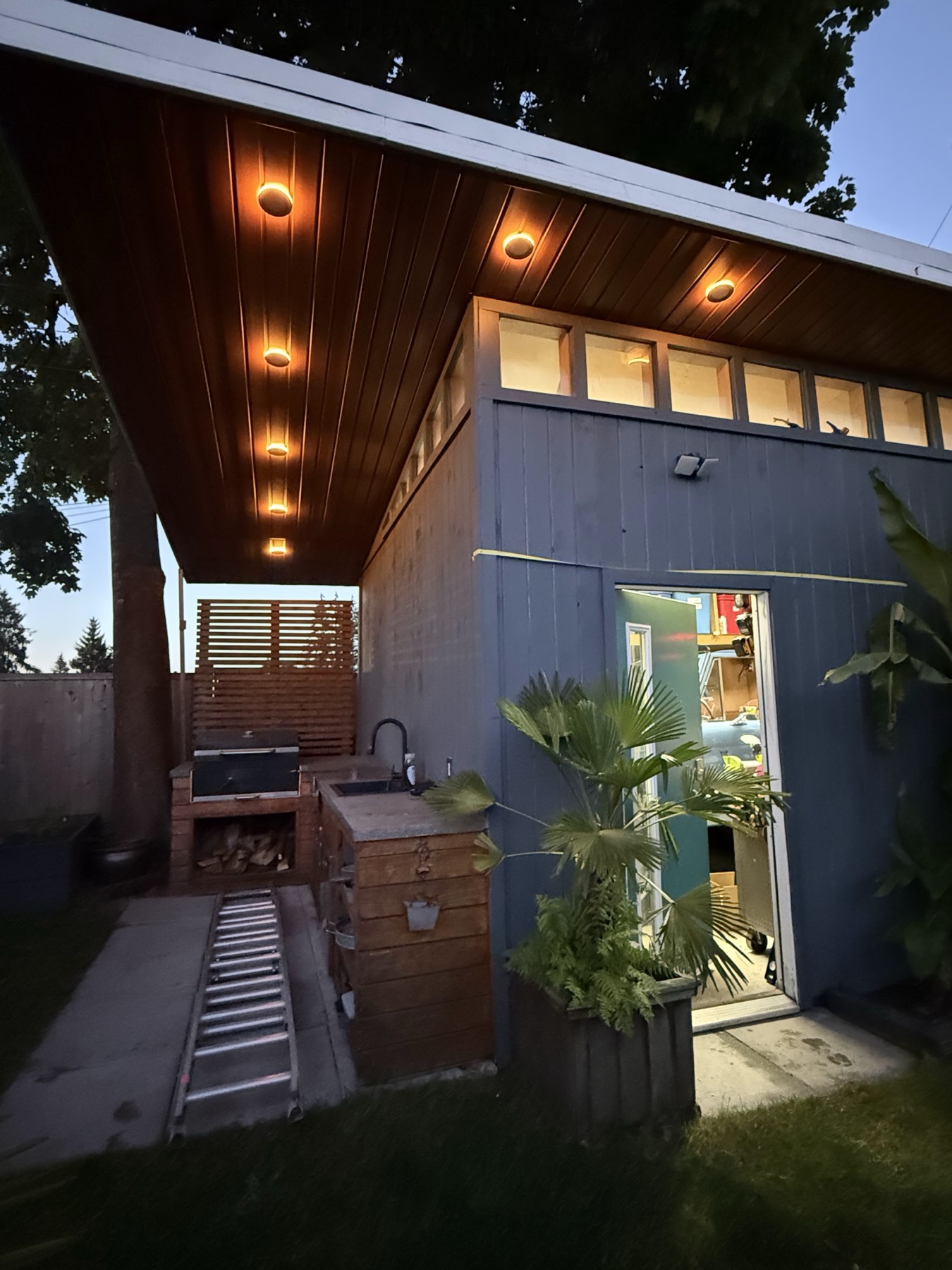 A home exterior lit at dusk