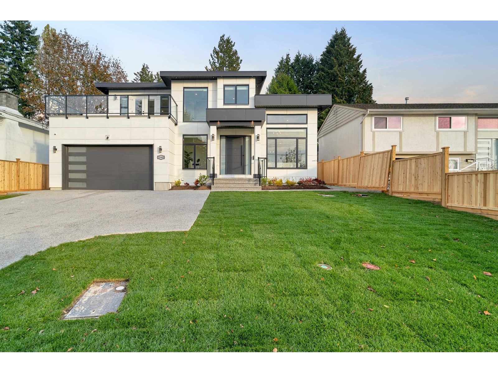 A finished white and charcoal exterior
